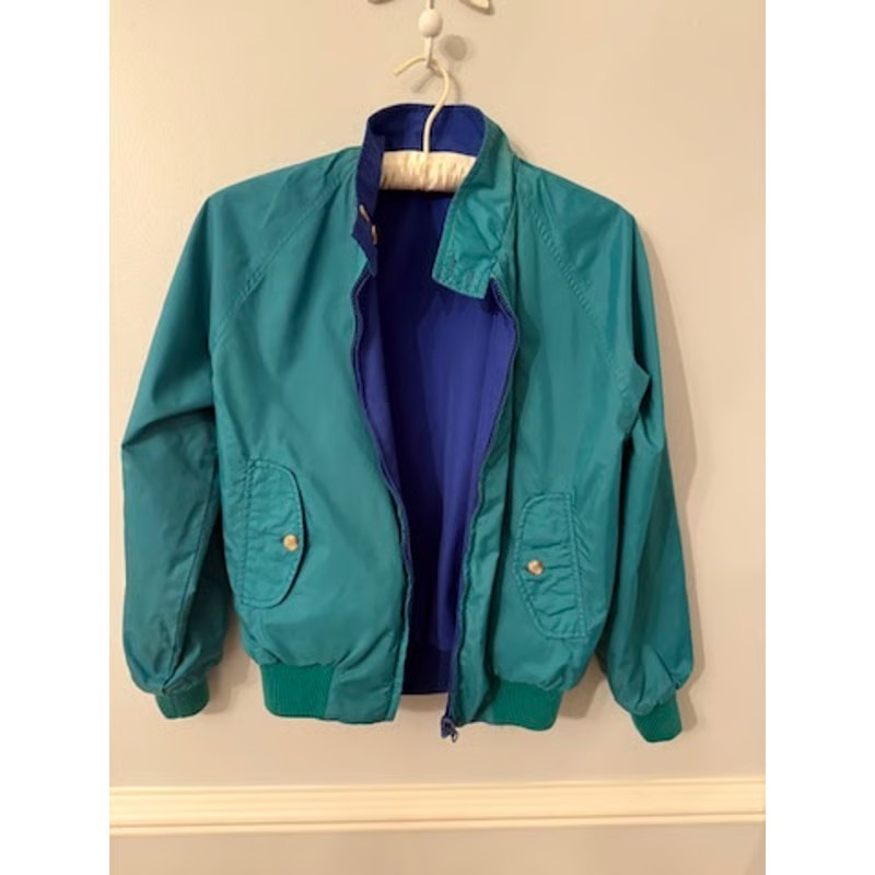 Lands’ End Reversible Bomber Jacket – Blue & Teal Nylon/Poly Blend – Size M