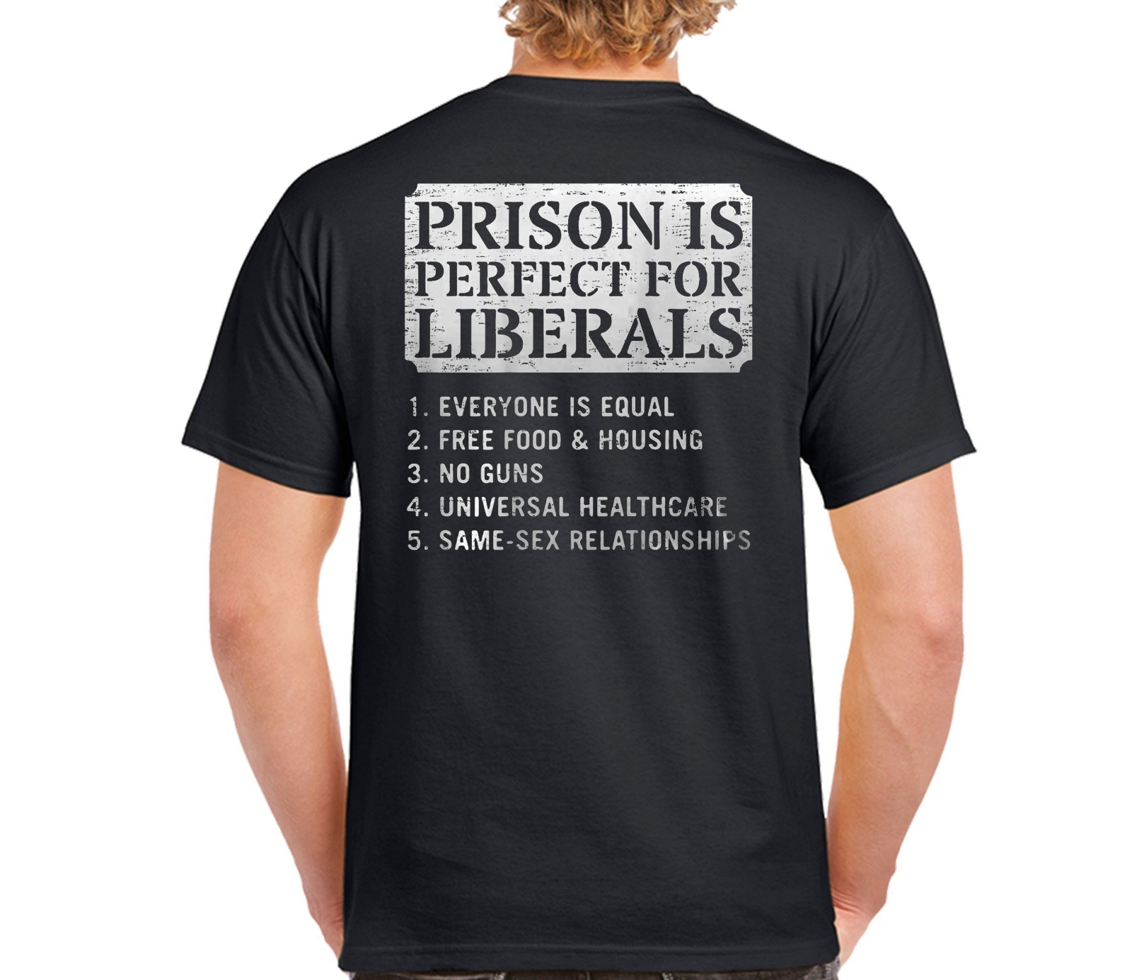(ON Back) Prison is Perfect for Liberals Anti Liberal Quote Retro T-Shirt