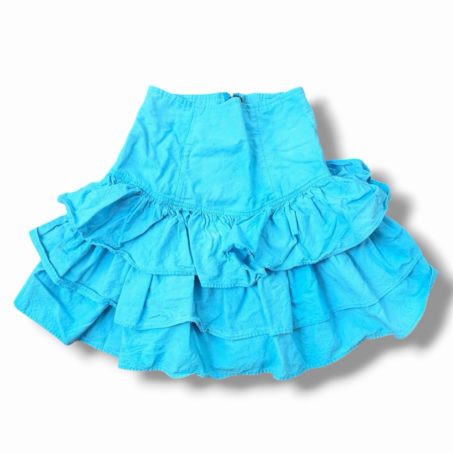 Vintage 80’s Tiered Ruffle Mini Skirt Turquoise Blue 7 Women’s