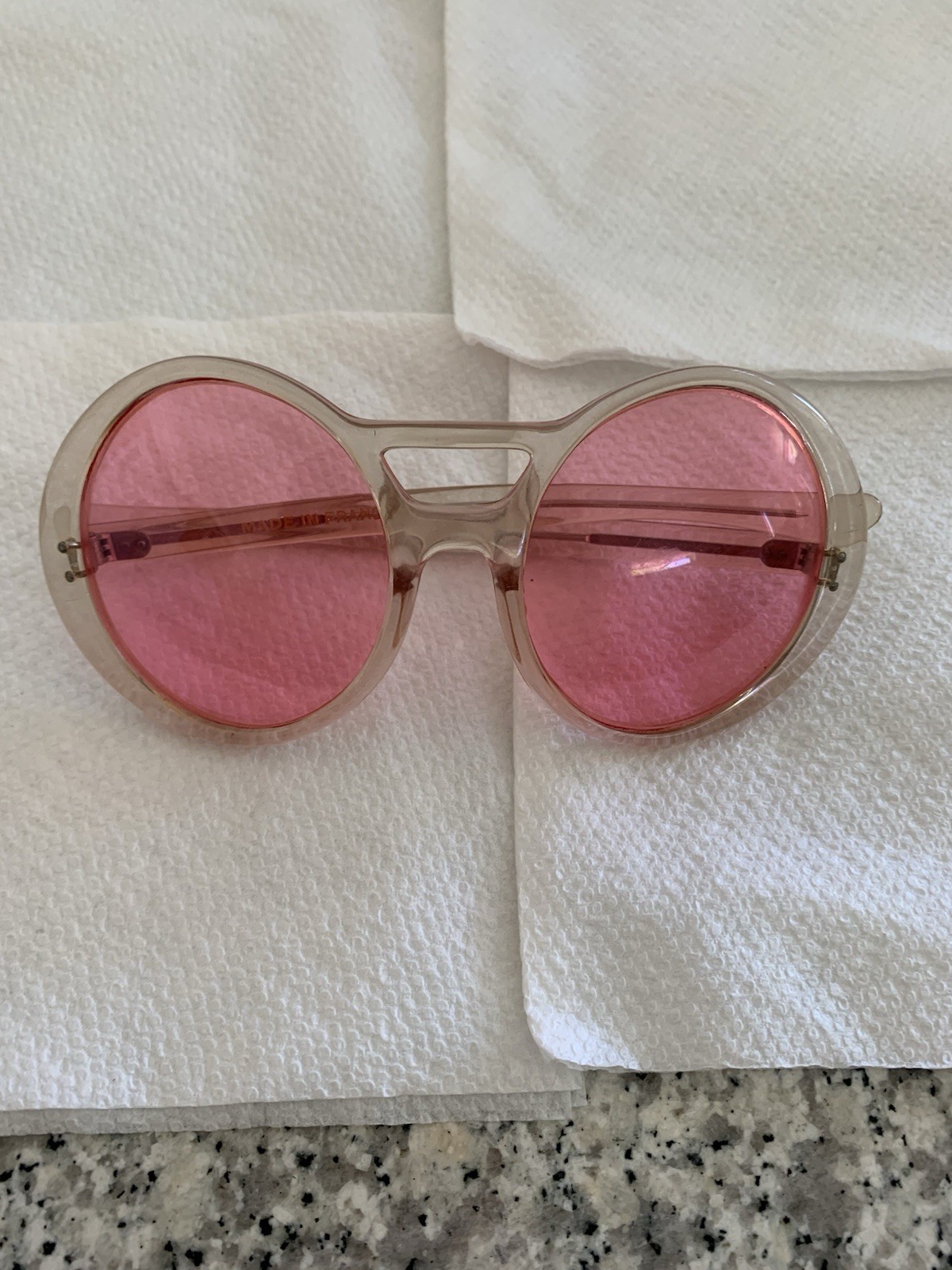Groovy Boho Disco Vintage Late ‘60s-Mid 1970s Pink Oversized Sunglasses France