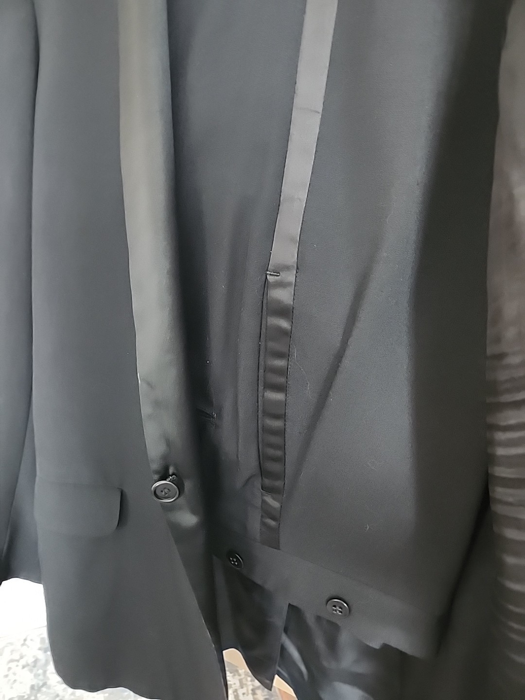 Vintage 70s Jack Silver Tuxedo Suit Black Satin Shawl Collar Union Made USA