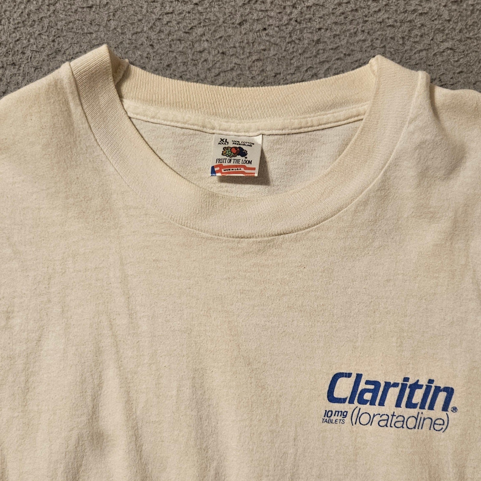 Vintage Claritin T Shirt Mens XL Fruit of the Loom Single Stitch Promo 90s USA