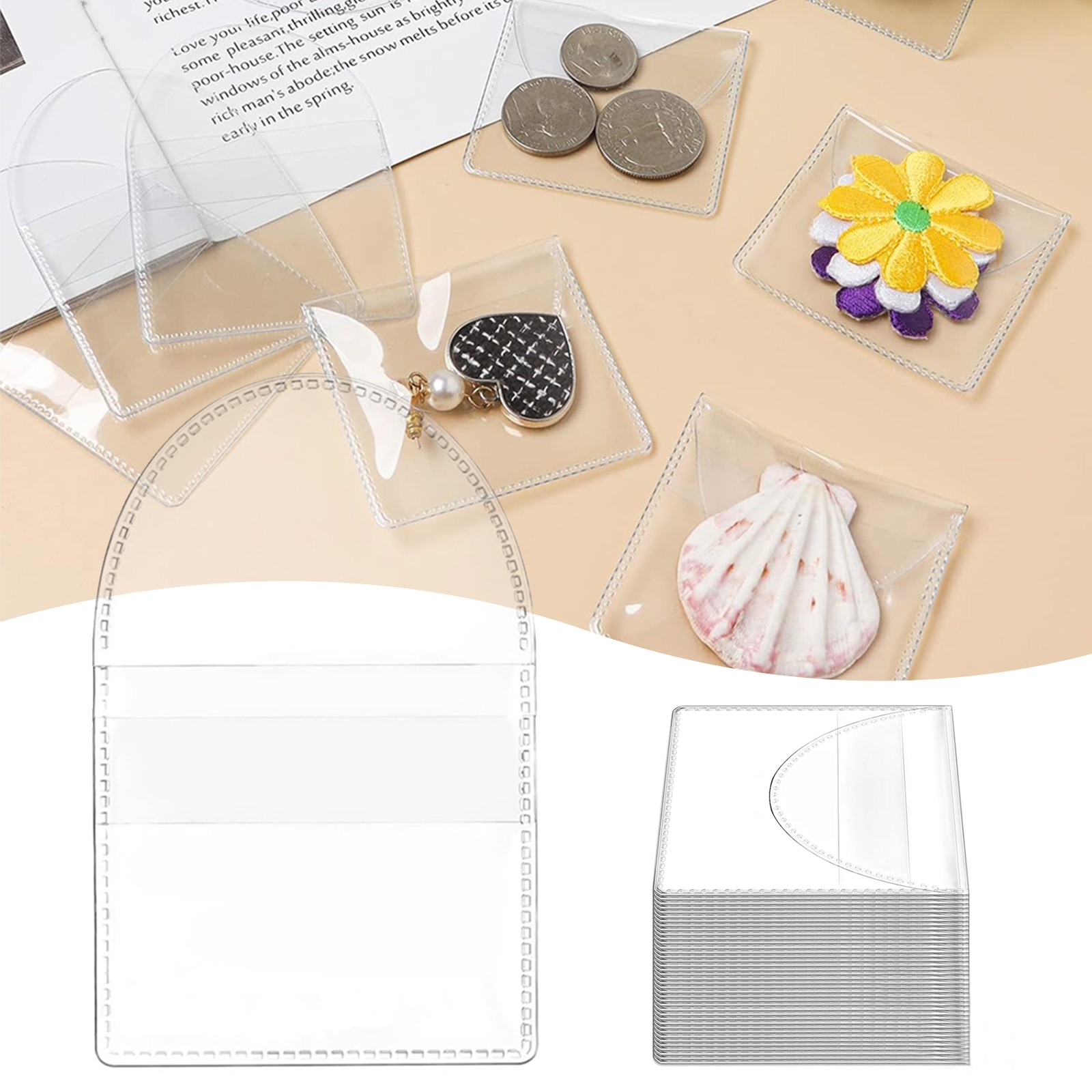 50-300PCS Single Pocket Coin Protector Pouch Clear Plastic Sleeves Souvenir Coin