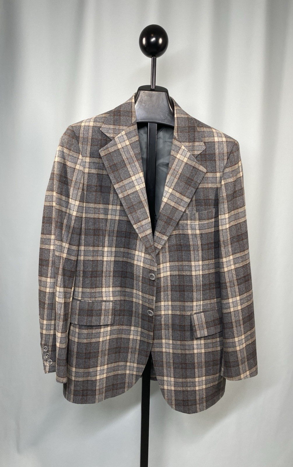 Mens Vintage Jacket SIZE 40 LONG BIG & TALL plaid wool 70s grey blazer