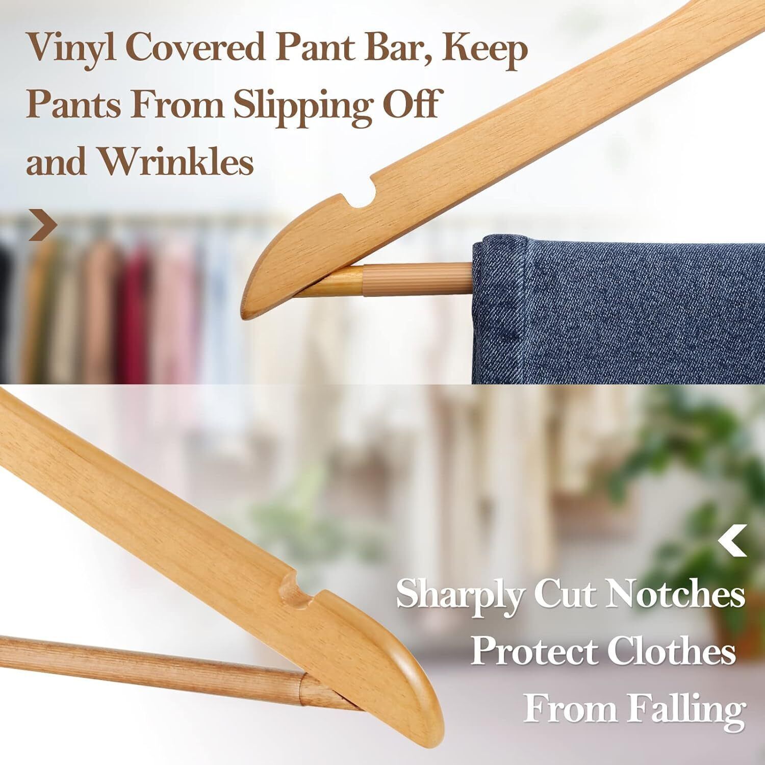 15 Pack Wooden Hangers Suit Hangers Premium Natural Finish Cloth Coat Hangers US