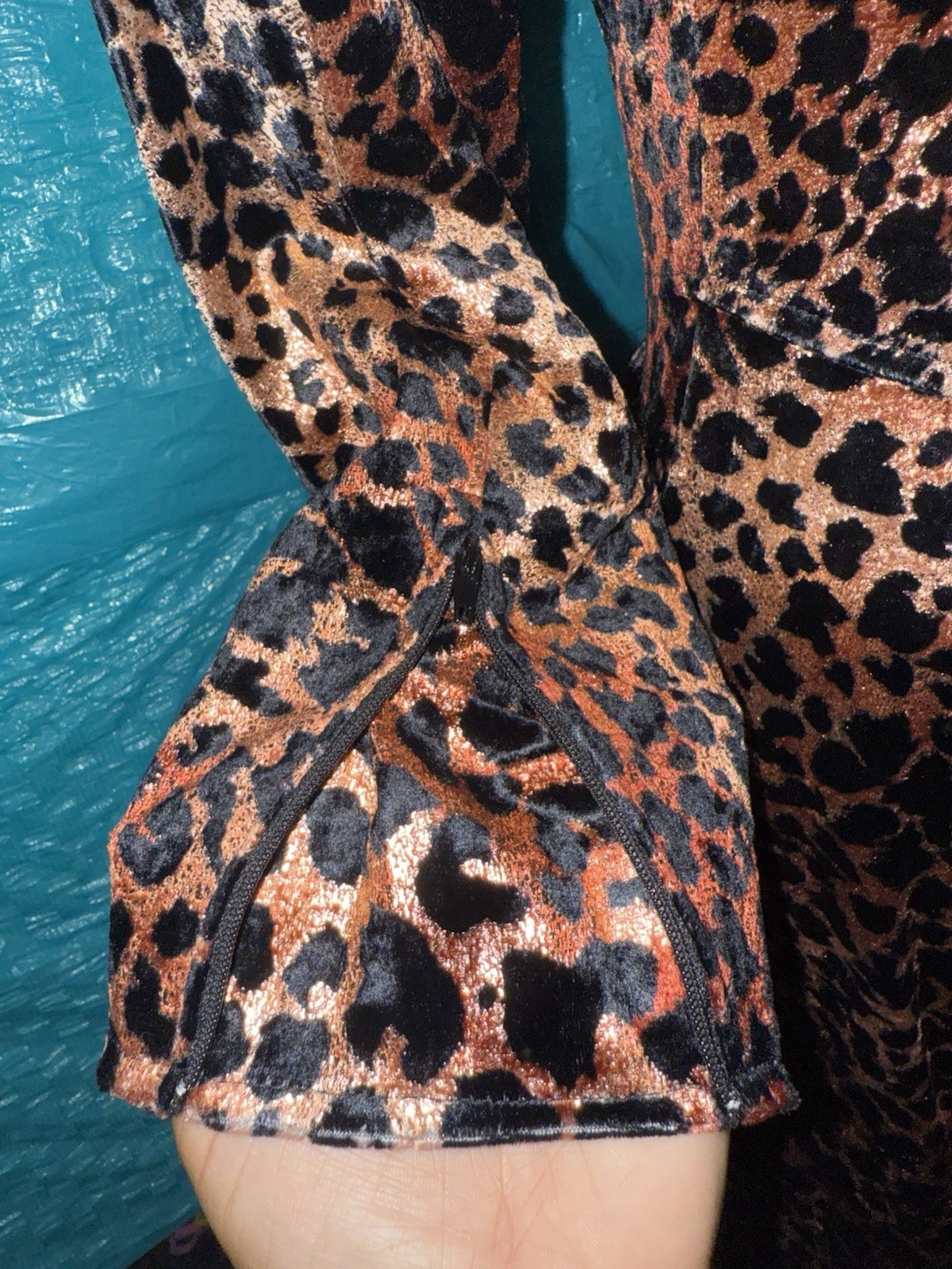 Vintage Janine Paris London New York Zip Up Metallic Leopard Dress Size M