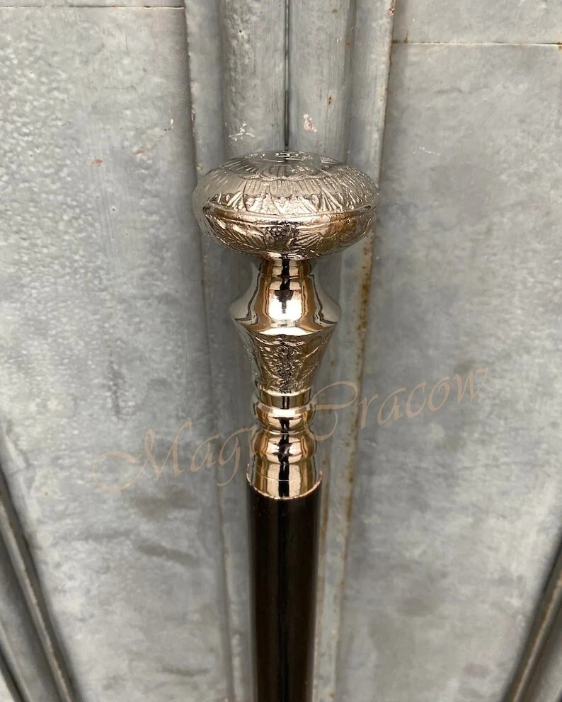 Victorian Walking brass walking stick sterling silver looking like cane jogginga