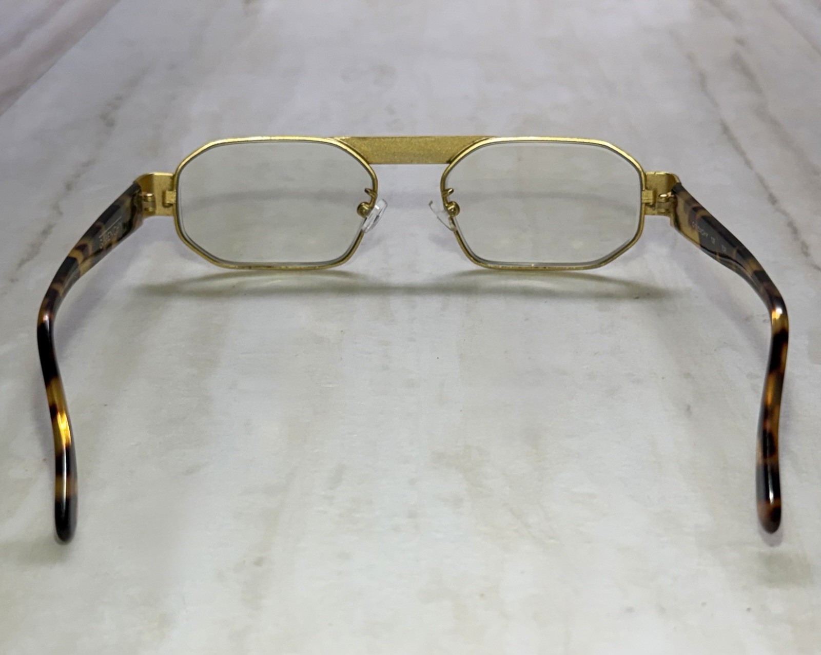 Vintage Givenchy Eyeglass Frames Gold Octagonal Geometric Tortoise Shell 132 TOR