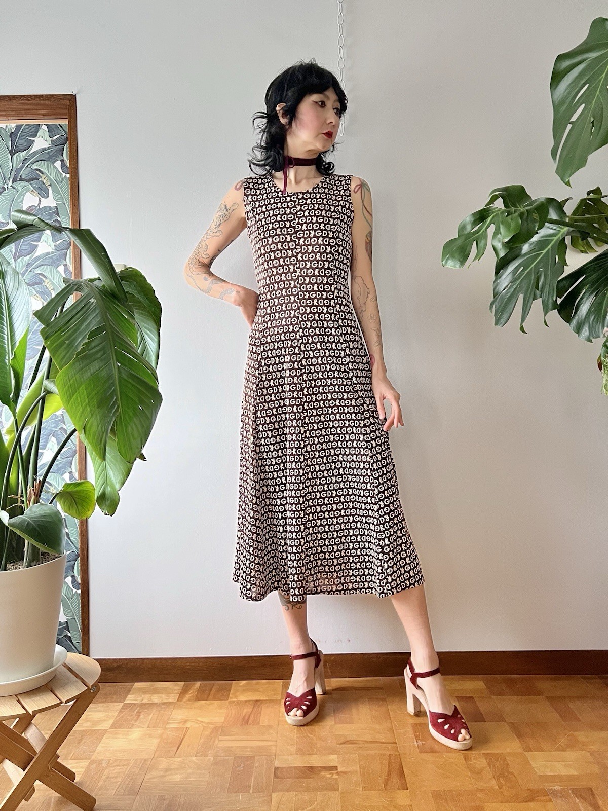 Vintage Graphic Novelty Letter Print Stretch Midi Dress XS-L Pop Art 90s 70s