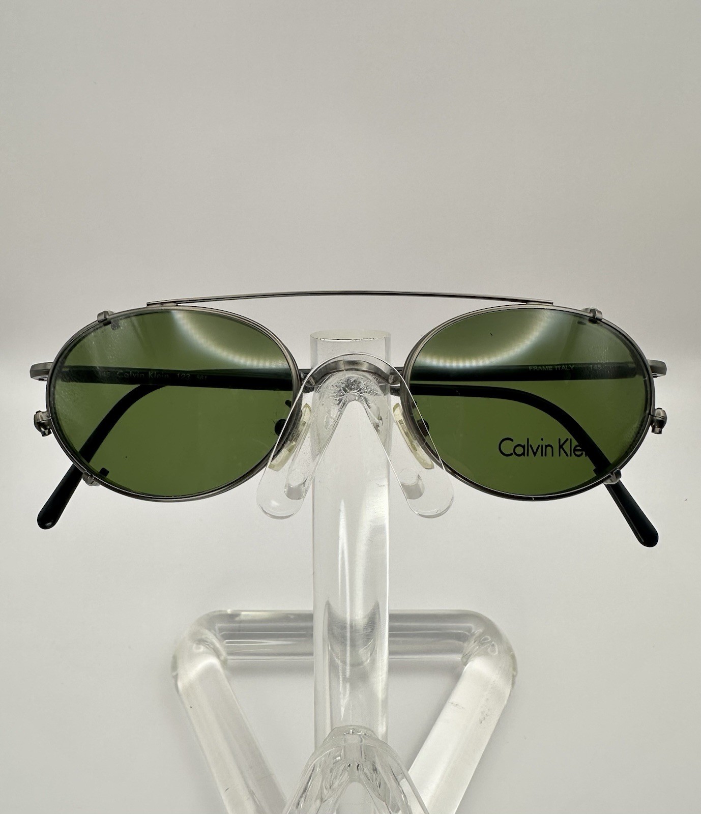 Vintage Calvin Klein CK 123 561 Eyeglasses w/ Clip-on Sunglasses 48-20-145mm