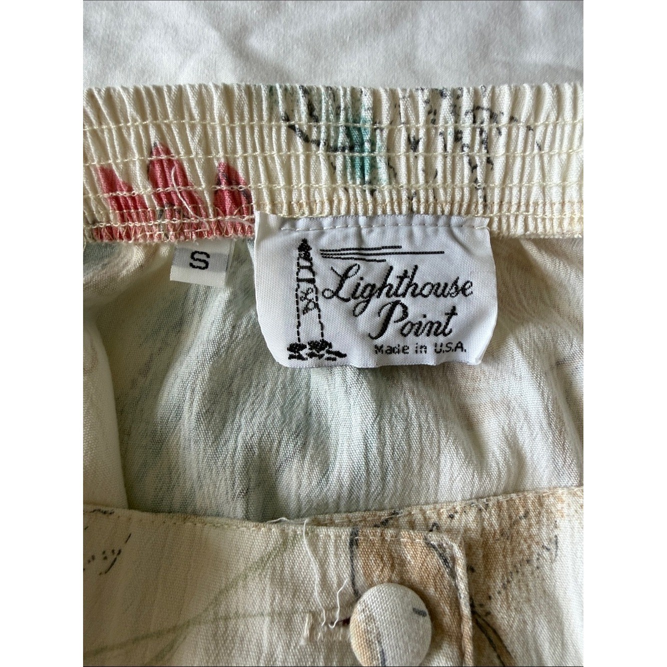 Vintage Cream Floral Button-Front A-Line Skirt