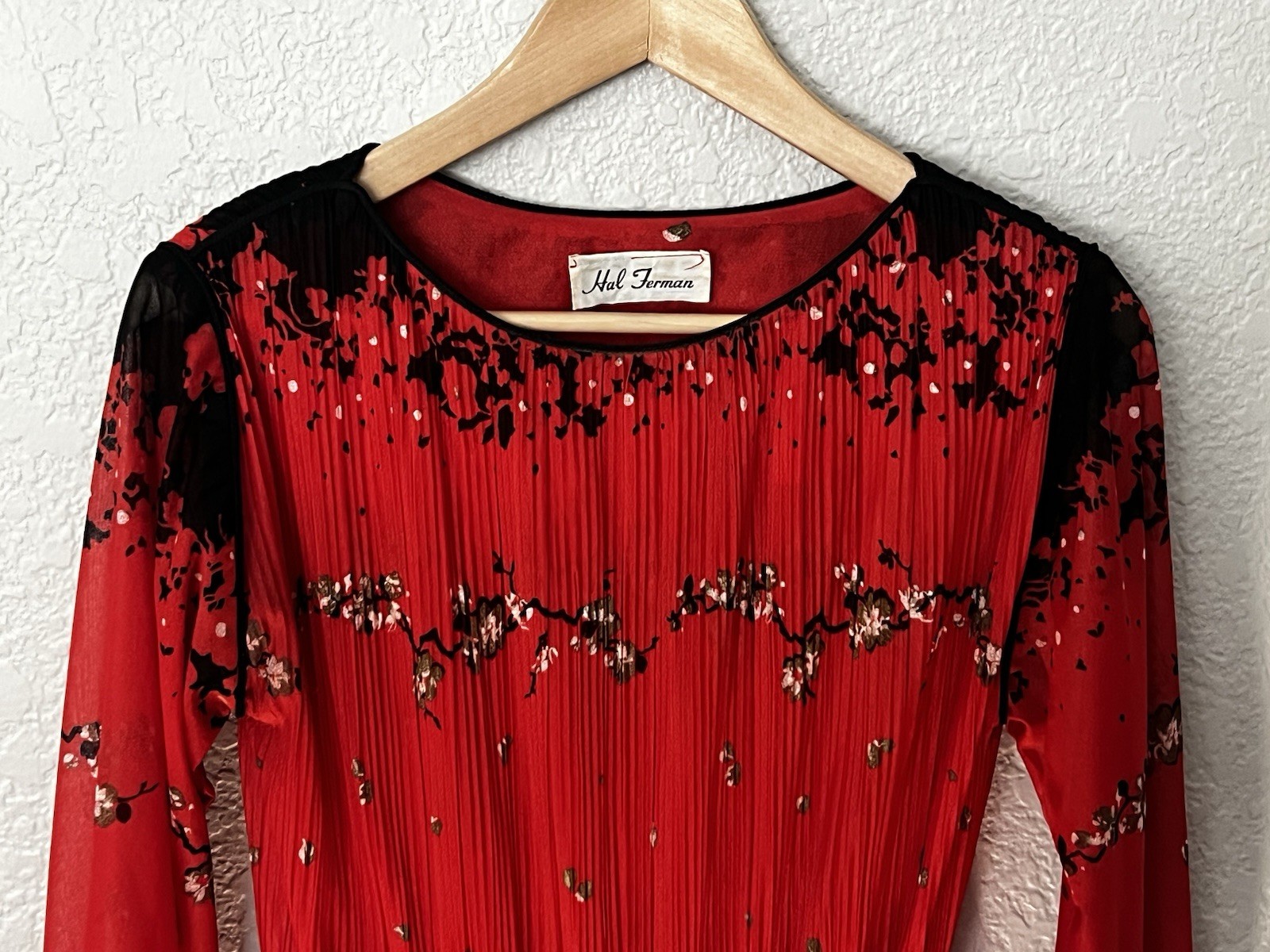 Hal Ferman 70’s VTG Micro/Accordion PLEAT ART DECO Shift Dress Red Size S M