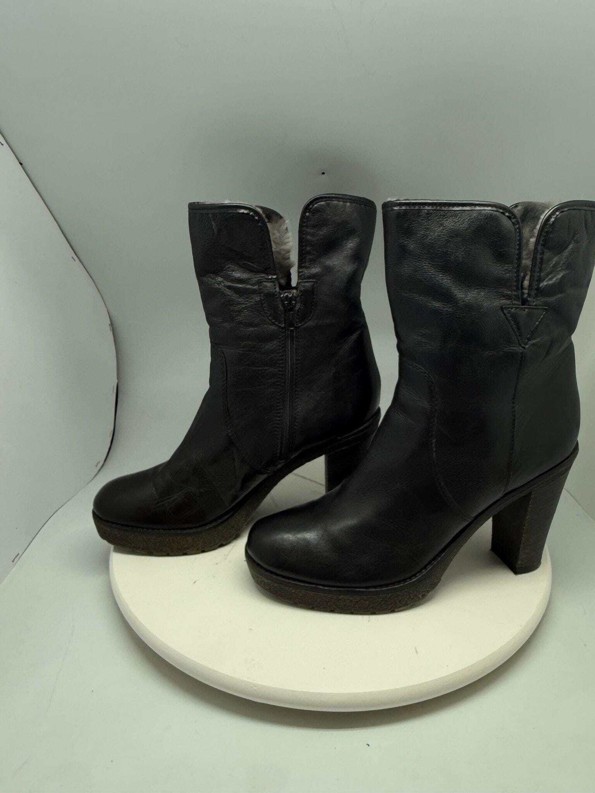 Vintage black leather boots, real high heel, lined, retro 90s, size 41 EU