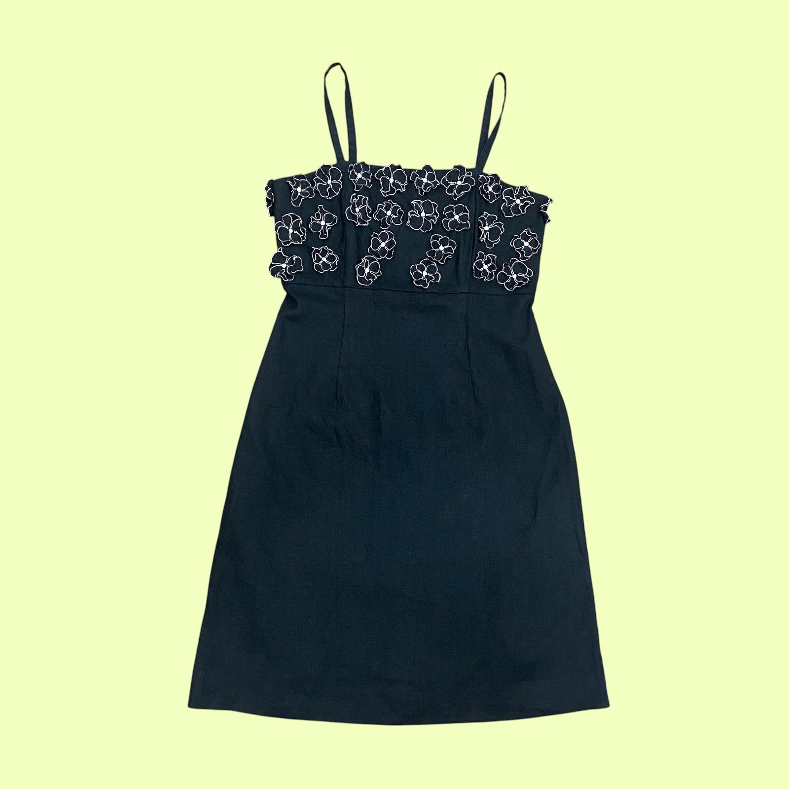 Catherine Stewart Vintage 90s Charcoal 100% Linen Floral Applique Dress 6