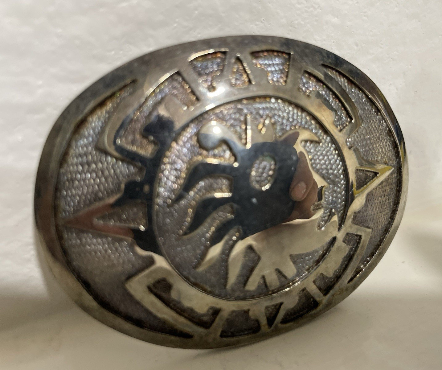 Mexico Oval Silver Tone Belt Buckle Southwest Western Sun or Aztec Warrior