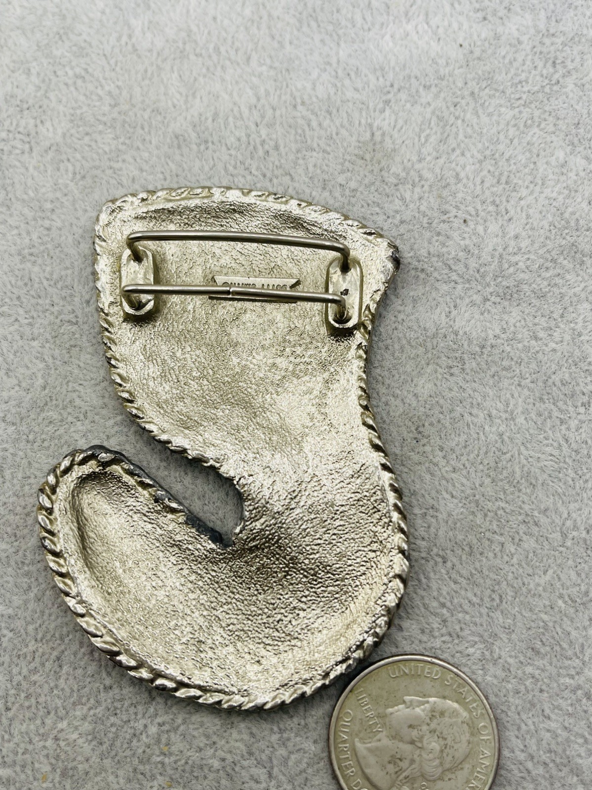 Vintage Dotty Smith Hammered Textured Silver Tone Belt Buckle Modernist