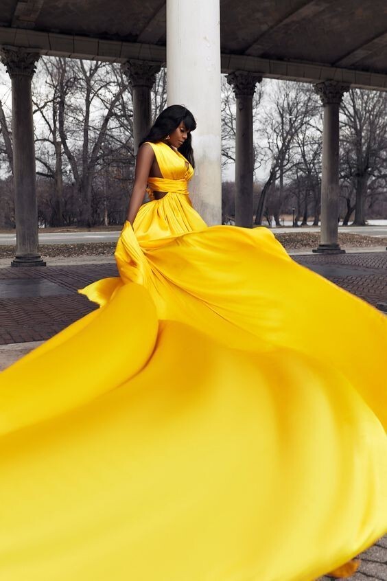 ANTIQUE YELLOW FLYING DRESS FOR PHOTOSHOOT SANTORINI BALL GOWN FOR WOMEN OR GIRL