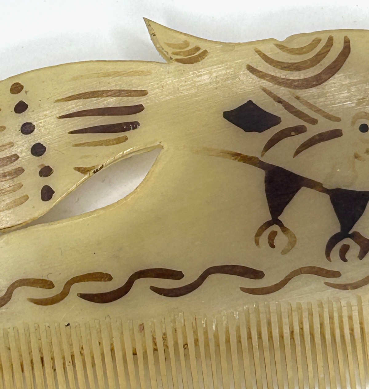 Antique 1800’s Carved Victorian Fine Hair Comb Peacock Antique