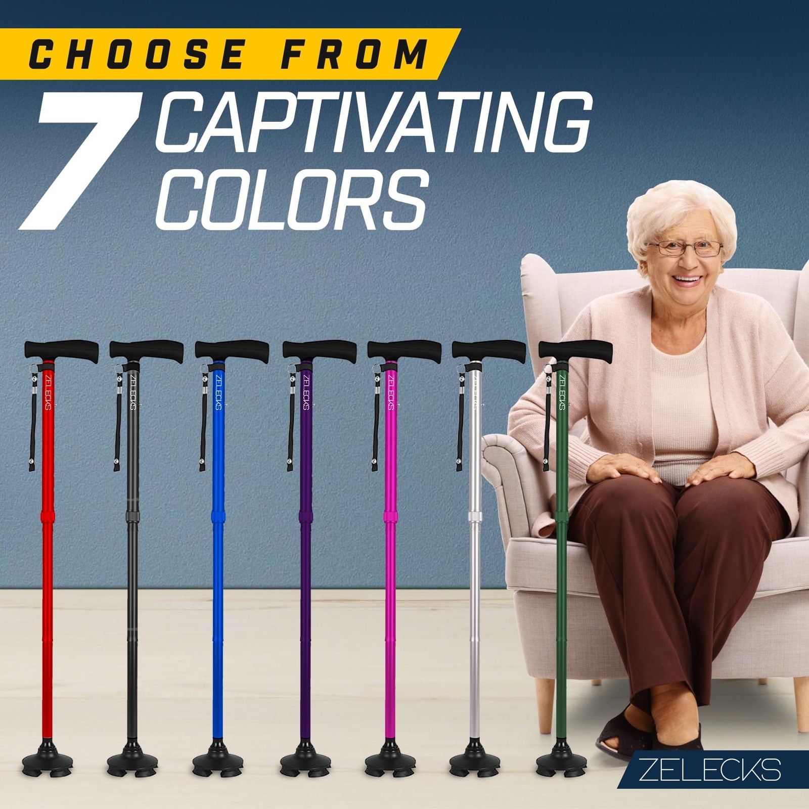 ZELECKS Walking Cane for Women & Men – Self Standing Adjustable Folding Cane …