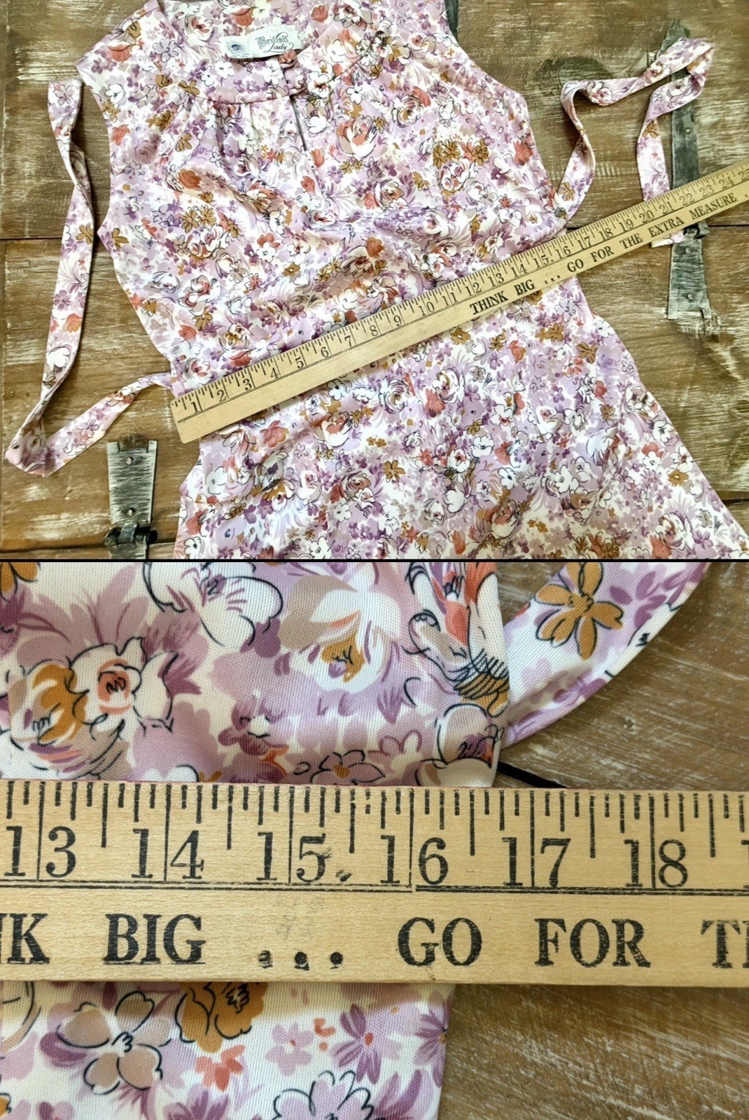Vtg British Lady 1970s Floral Zip-Belted Sleeveless Retro Cottage Chic Day Dress