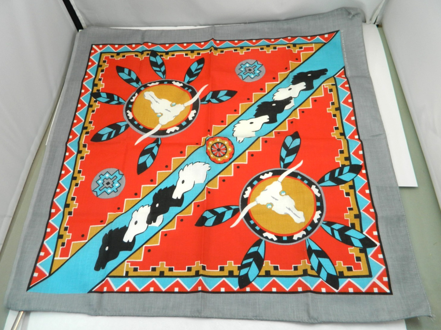 Vintage 90s Western Native American Horses Bandana Handkerchief USA 21″X21″