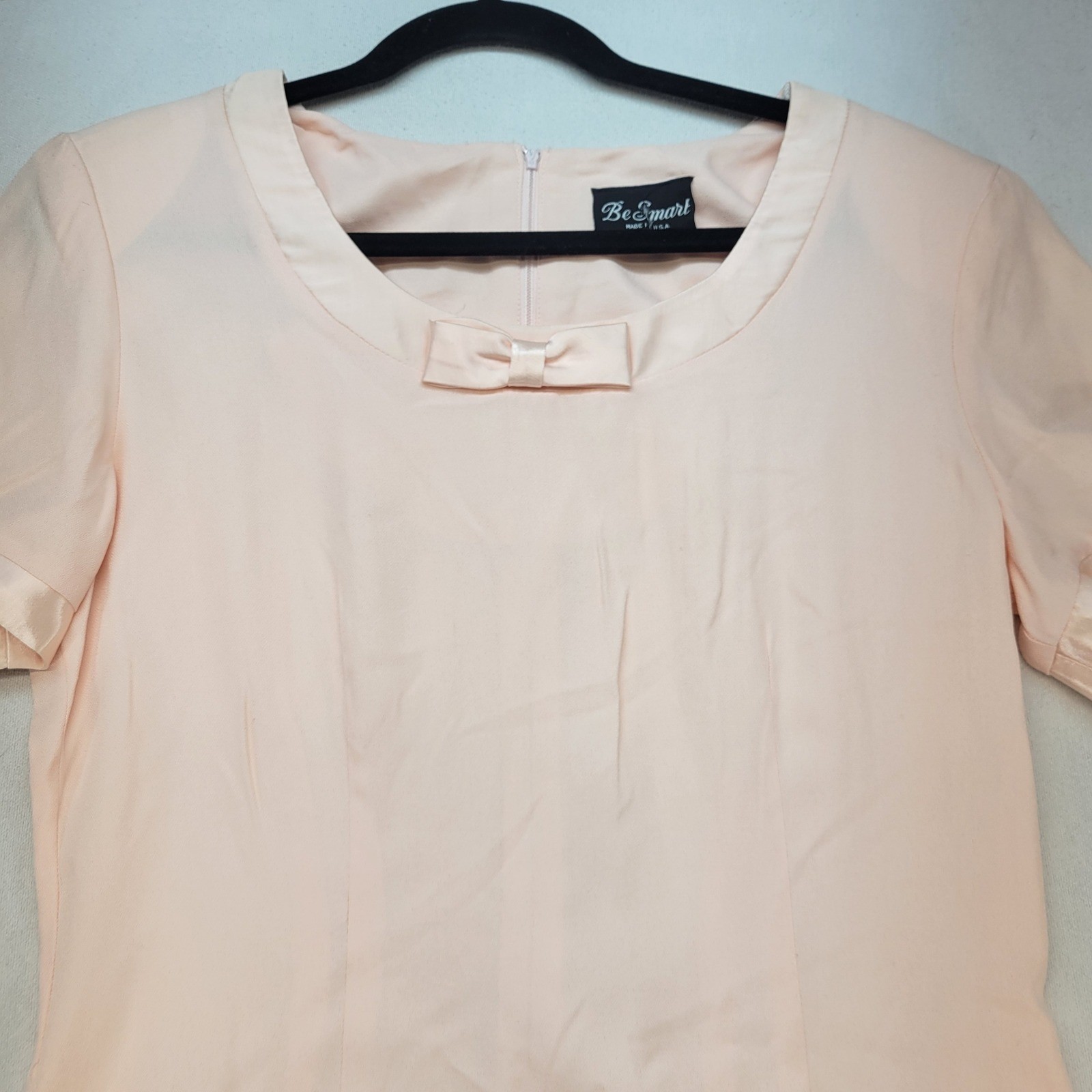 Be Smart Mini Dress Womens 11/12 Peach Vintage 90s Short Sleeve Acetate Rayon