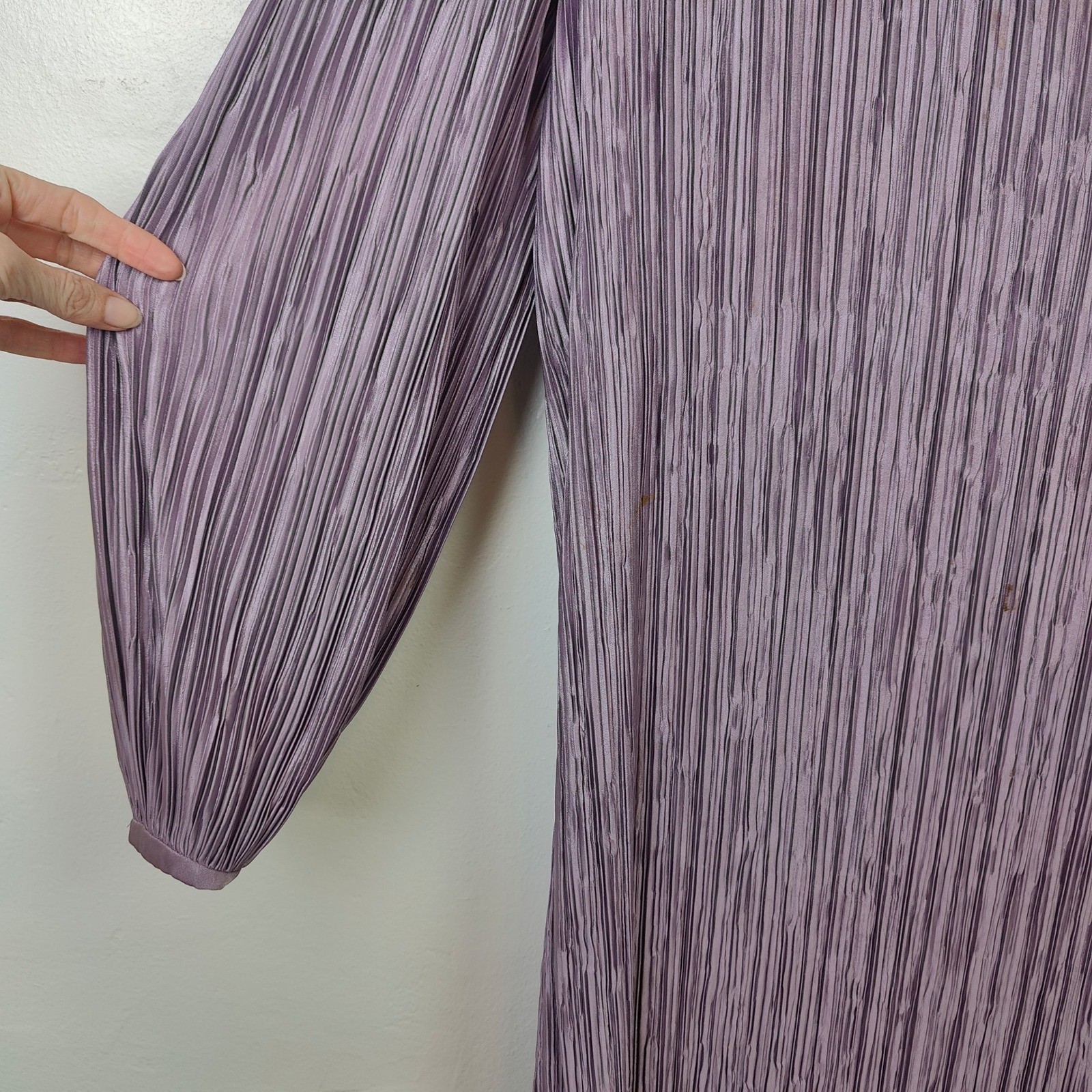 Vintage 70s P.C.F. Petites Womens Dress 10 Purple Pearl Collar Pleated Regency