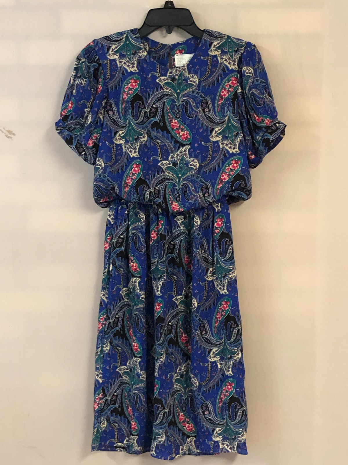 Vintage K.C. Kelly Size 8 Paisley Blouson Dress Short Sleeves Sheer EUC