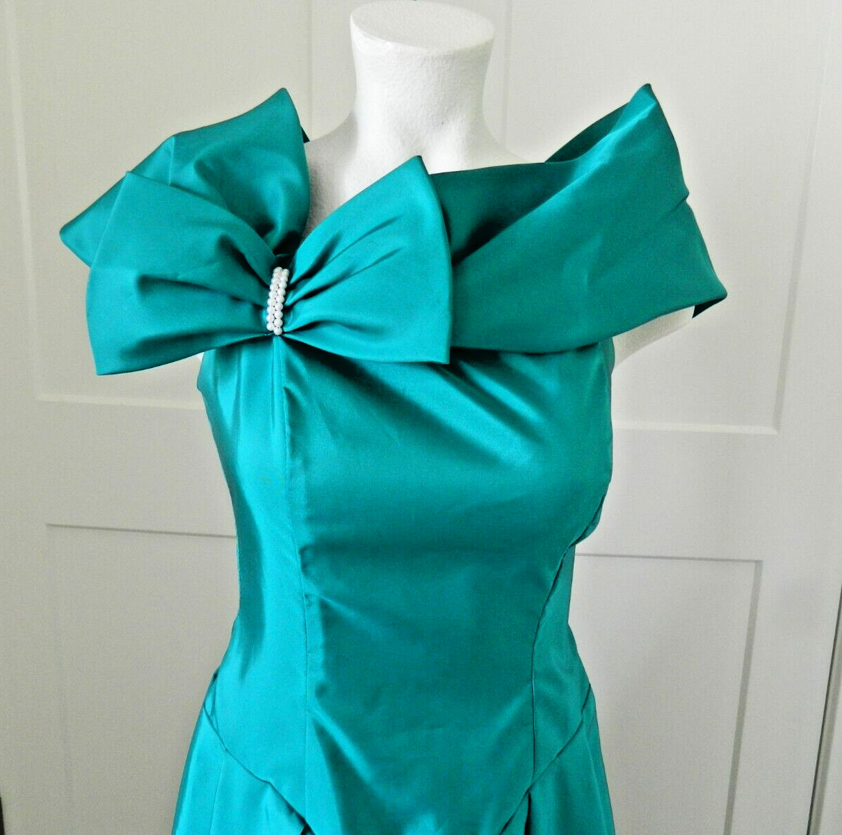 Vintage Green Bow Front Yoke Prom Special Occasion Midi Dress sz 5-6