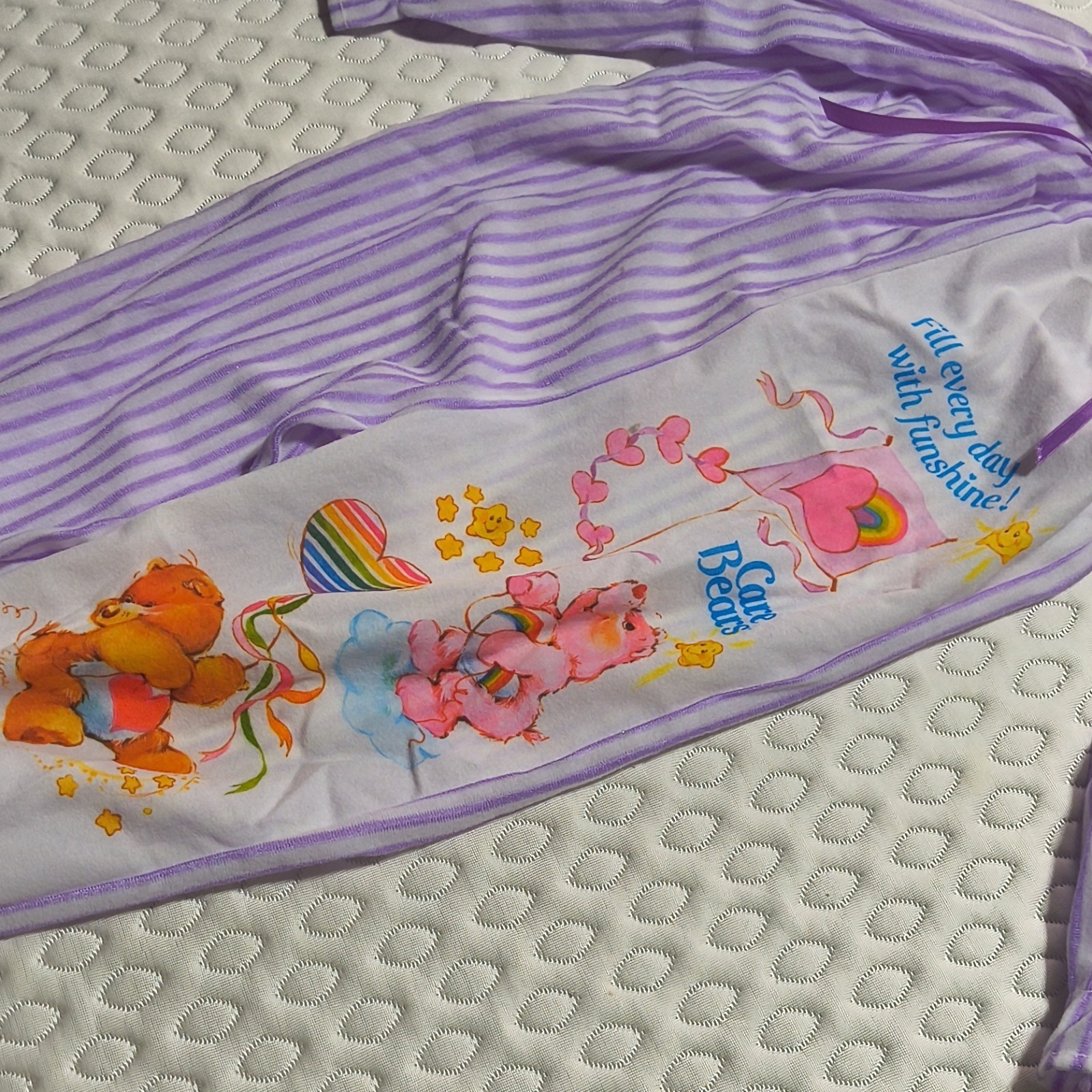 Care Bears Vintage 1980s Girls Size 4t Purple/White Striped Nightgown LS