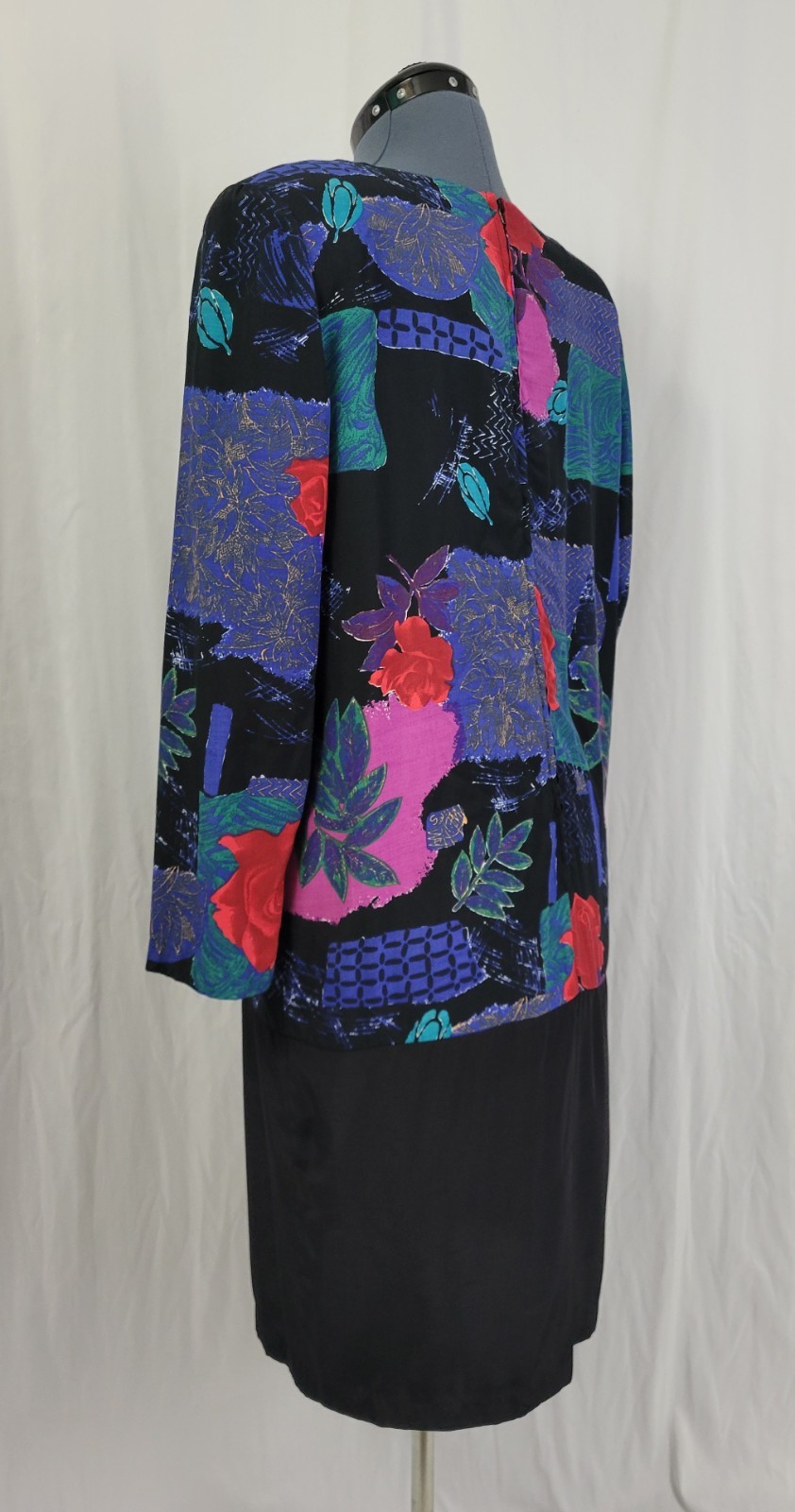 Vintage Just in Thyme Drop Waist Dress w Printed Top & Black Skirt Size 14