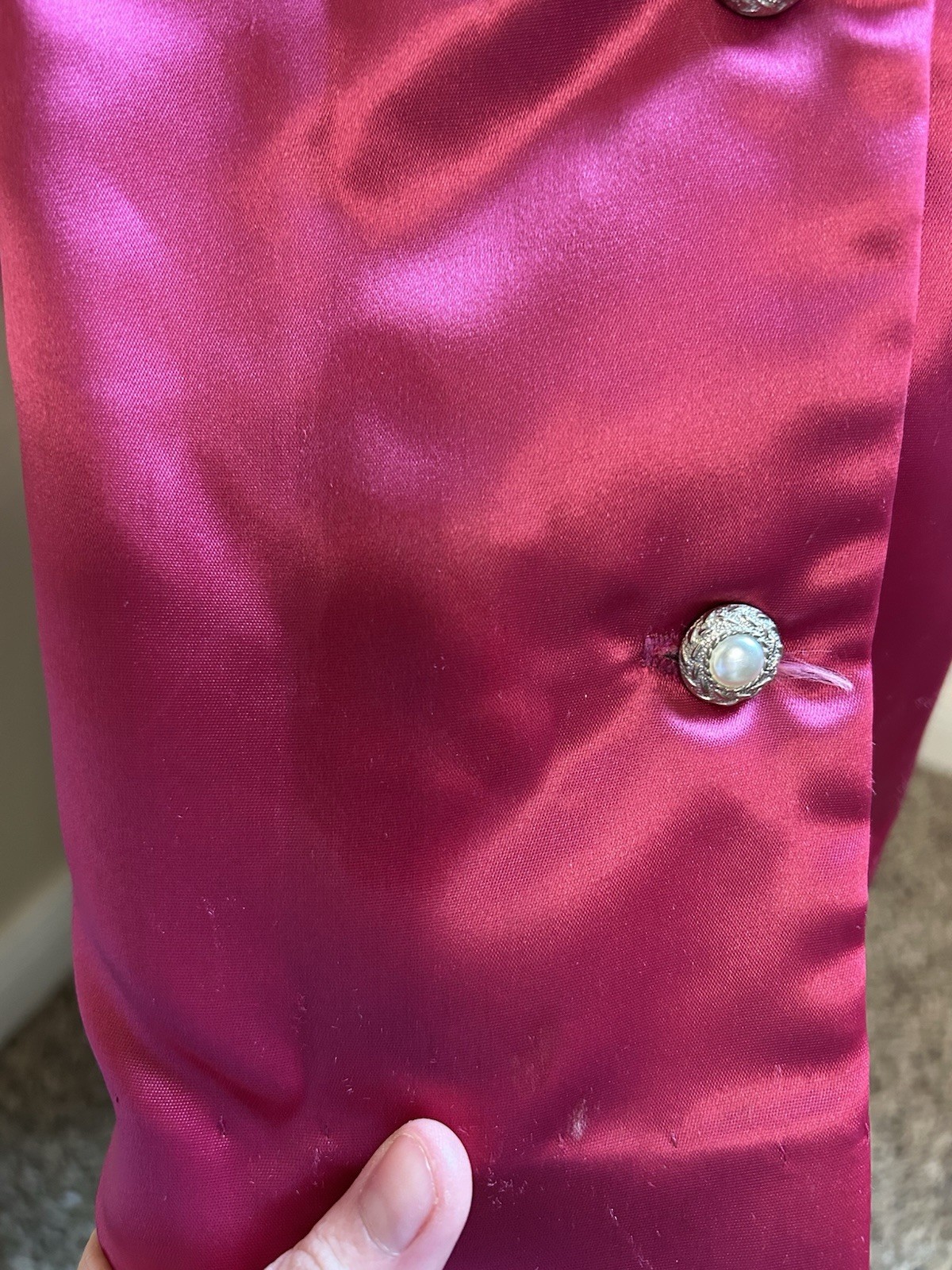 Vintage Handmade Fuschia Satin 1960s Midi Dress With Adjustable Bow Tie Cinch
