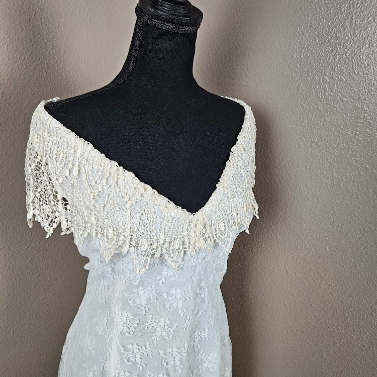 Coquette Romantic Scott McClintock Vintage 70s80s Ivory Lace Fairycore Dress 16