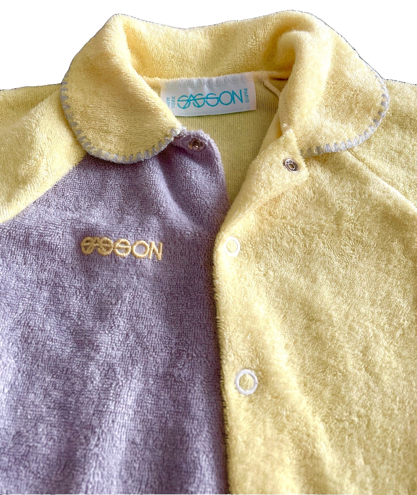 Vintage 80s 90s SASSON Terry Cloth Footed Sleeper TwoTone 0-3M