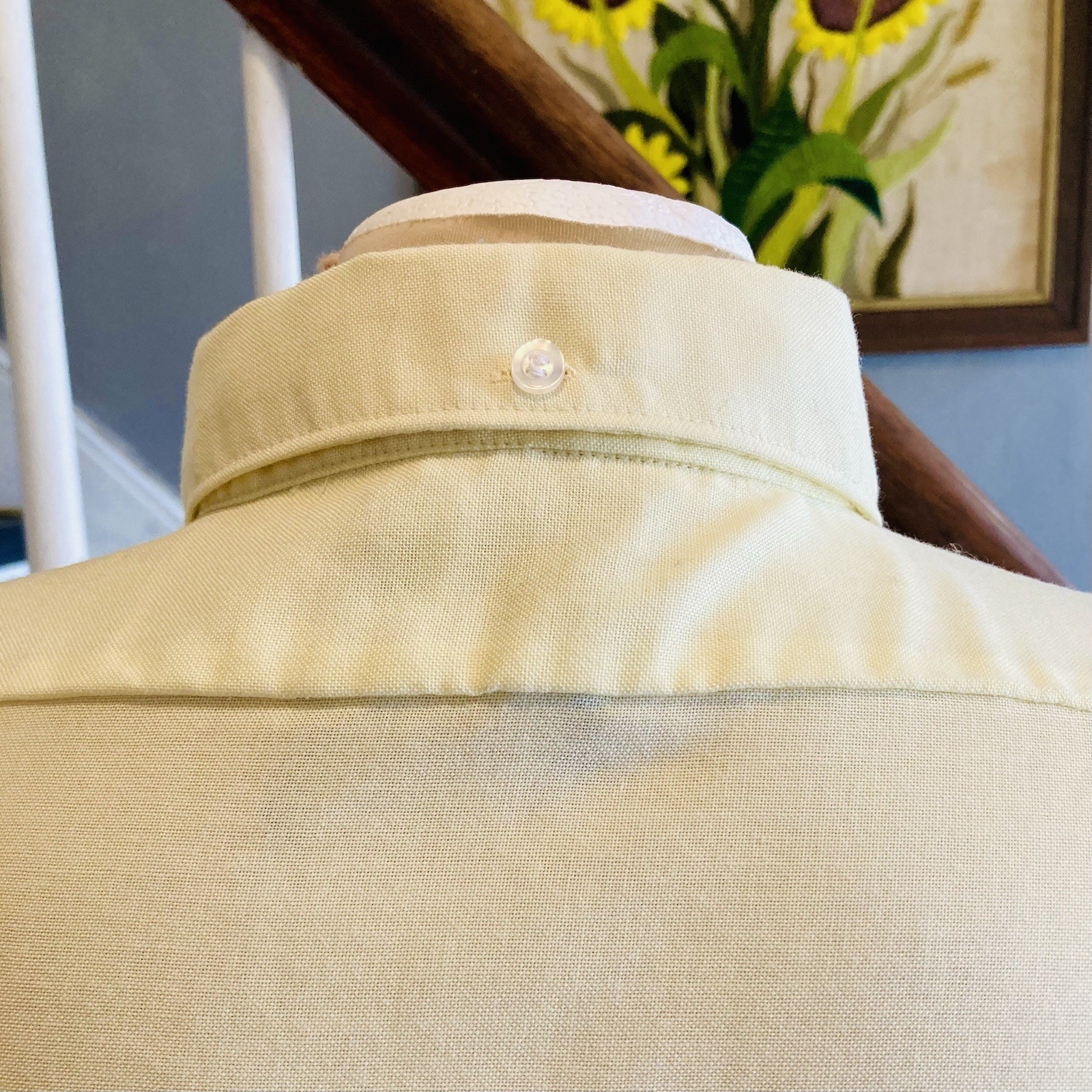 1960s Yellow Button Down Collar Dress Shirt Ivy League Hippie Disco Mod 1970s