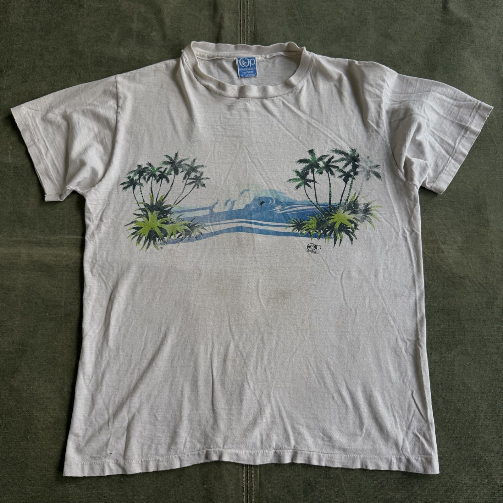 1970s Ocean Pacific OP Surf T Shirt Vintage Water Print Beach Aloha 1980s