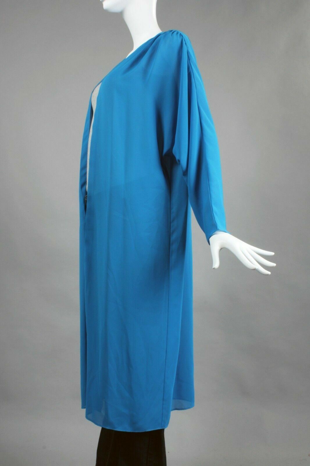 M L Vintage 1970s Blue Sheer Cocoon Duster Jacket Batwing Oversize Thin Airy 70s