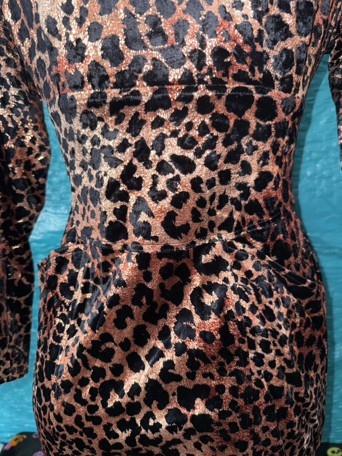 Vintage Janine Paris London New York Zip Up Metallic Leopard Dress Size M
