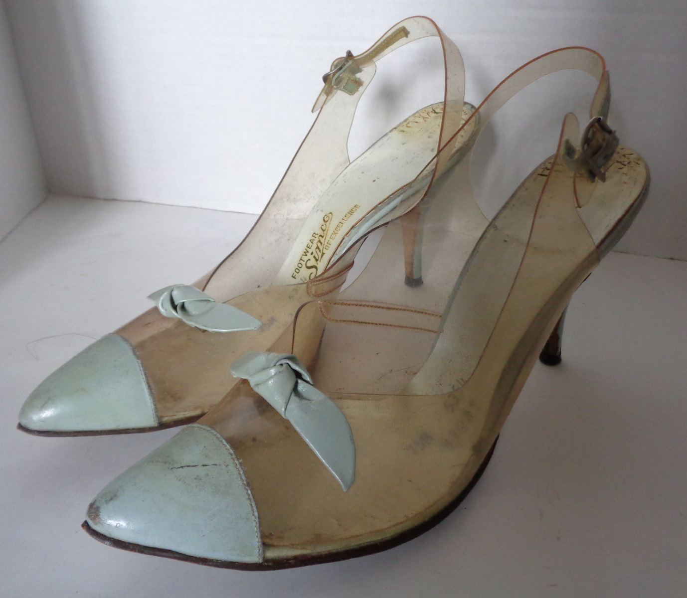 Vintage Clear Plastic and Blue High Heel Shoes Pointed Toe 7 1/2 Simco