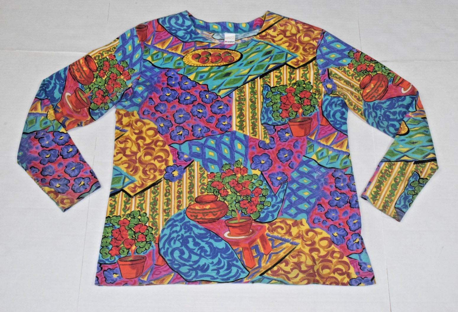 VTG Shirt Units Ltd. Ed. Size M/L 80s Colorful Patchwork Potted Plants Made USA