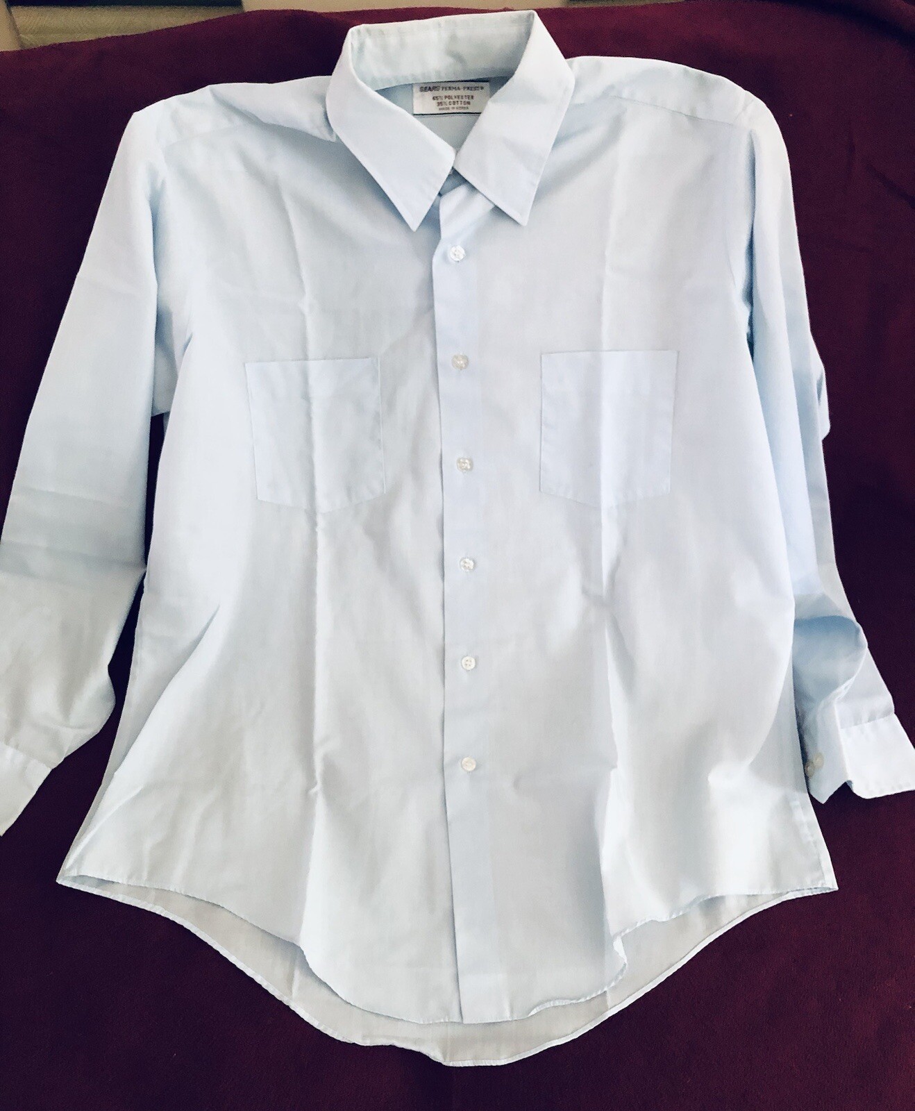 Men’s Size 16.5 X 34-35 Long Sleeve Sears Shirt 2 Pocket Polyester Blend 1970’s