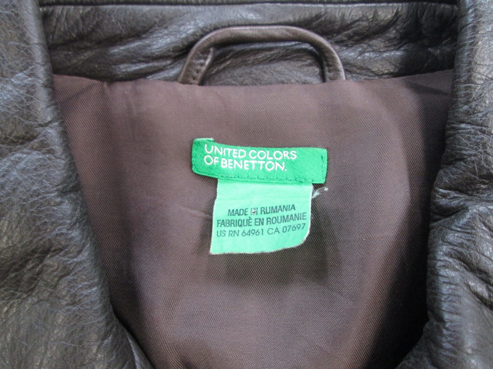 Vintage benetton Brown leather Bomber Biker Cafe A2 Style Jacket sz S Excellent!