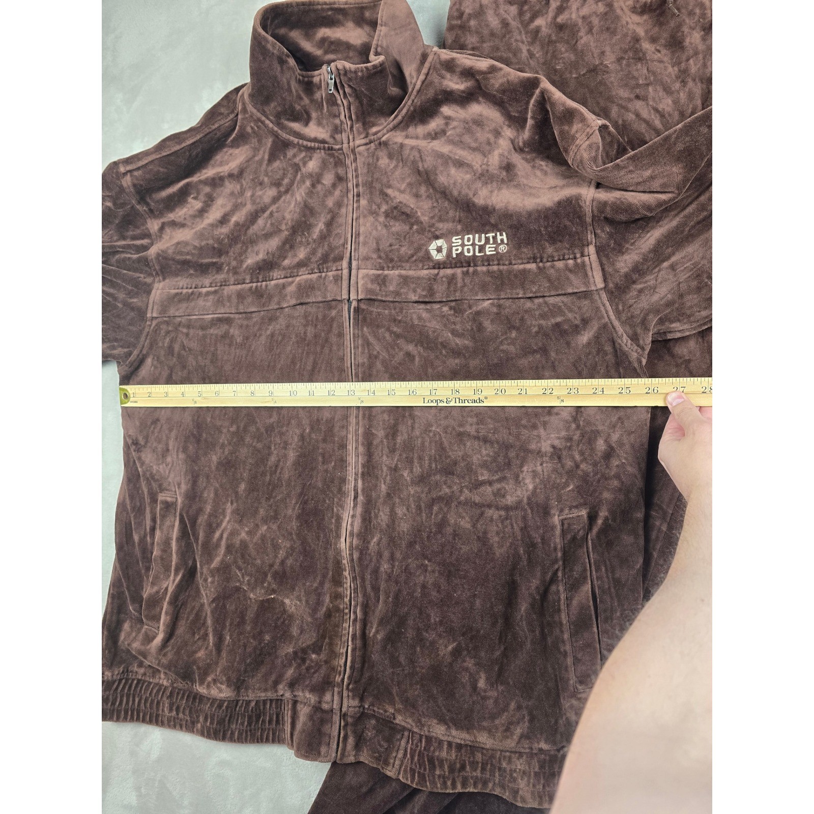 Vintage Southpole Velour Tracksuit Men 2XL Brown Full Zip Y2K Baggy Hip Hop Read