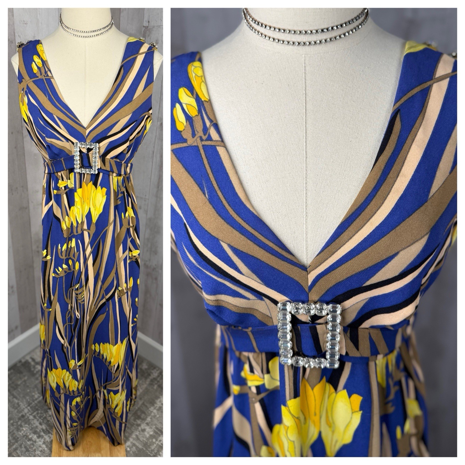 Vintage 1960s Designer Evening Gown Floral Cocktail Dress Rhinestones – Small/2