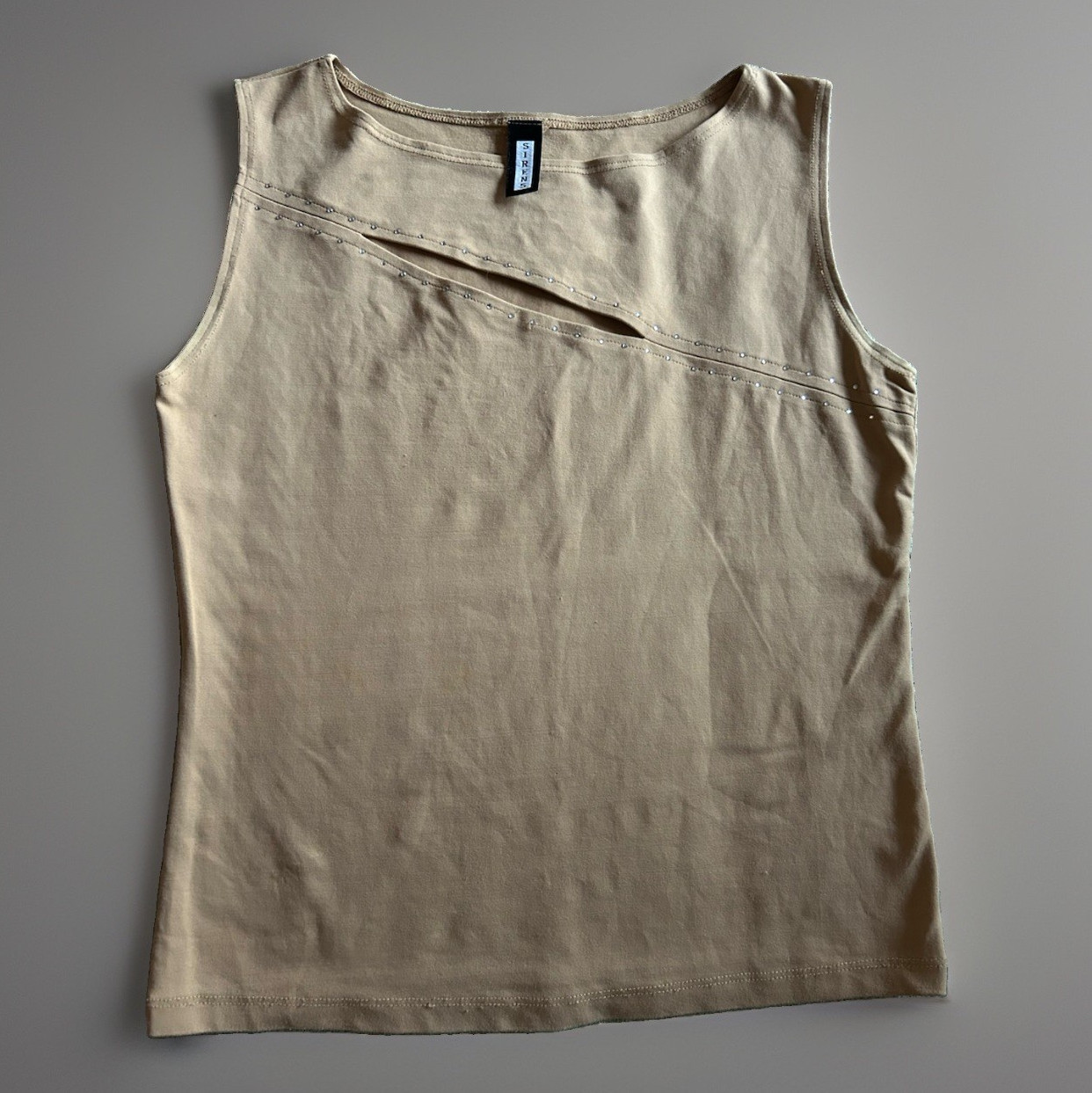 Sirens XS beige Scoop Neck Sleeveless Cotton Knit Studded Tank Top