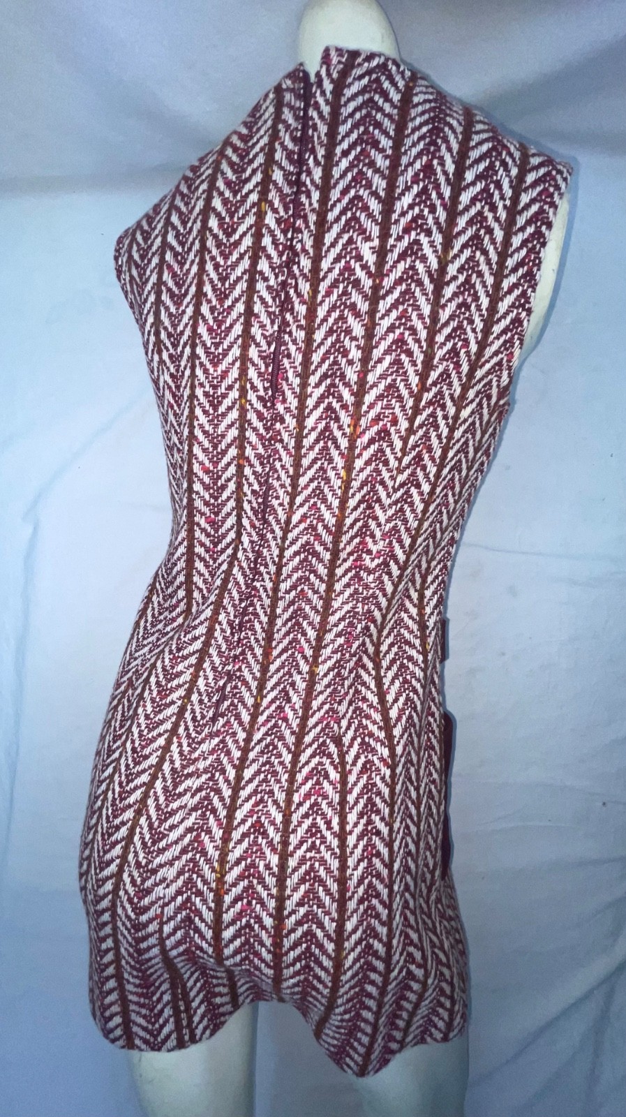 VTG 60S 70S WOMENS RED WOOL KNIT DISCO RETRO HIPPY STRIPE SLEEVELESS DRESS