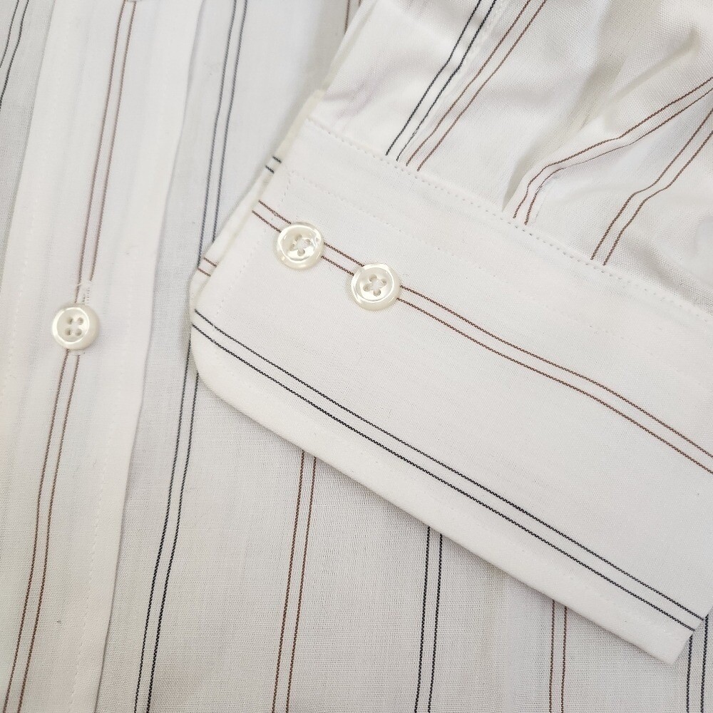 Vintage Christian Dior Plus Dress Shirt White Striped Mens Size 16 (L) Deadstock