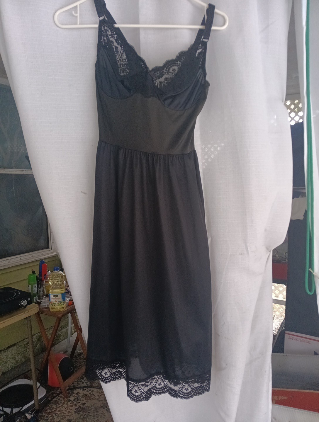 38 C Vassarette lace Underwire Slip Black Nylon Vintage Underneath it all