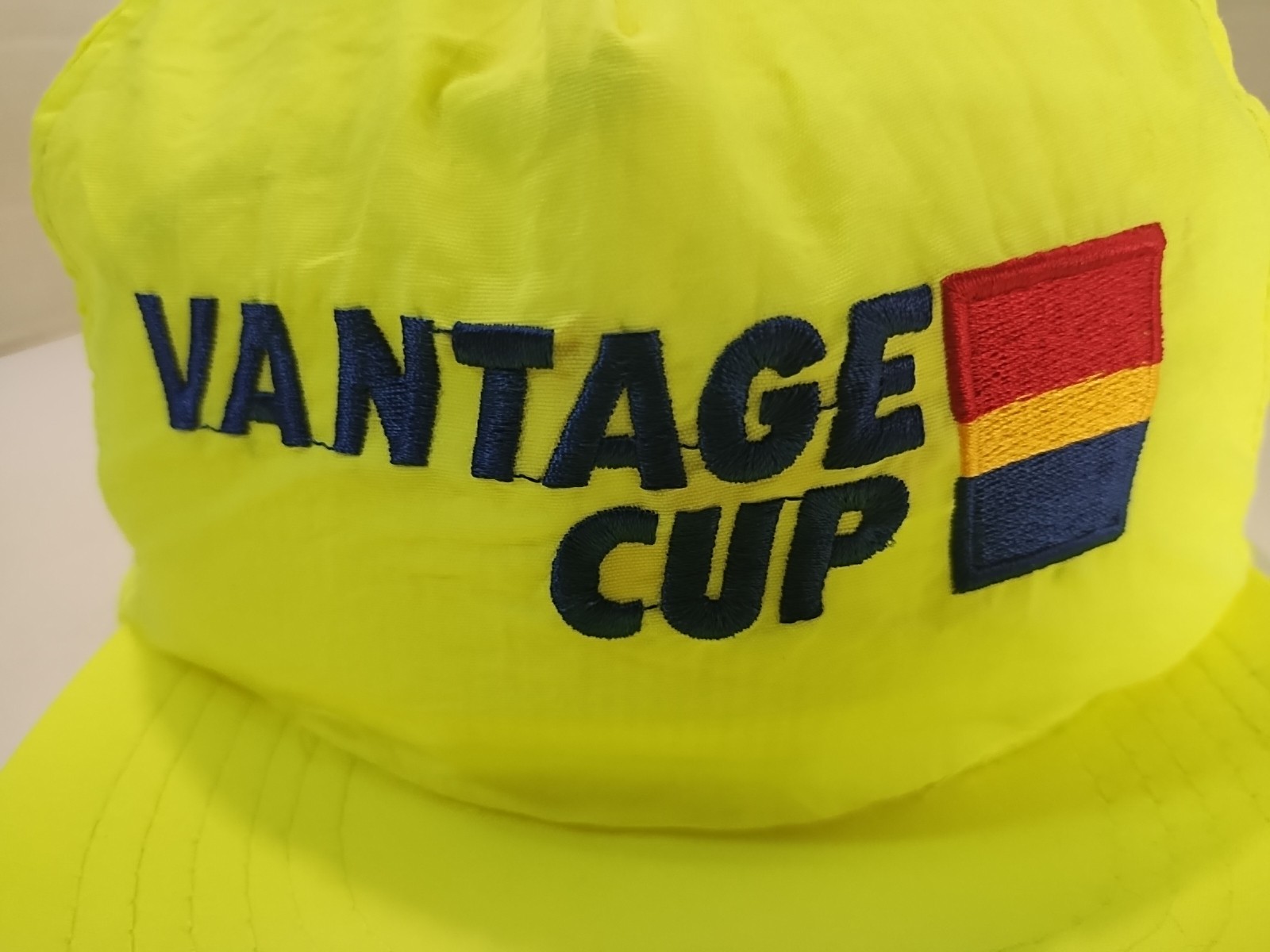 Vintage Vantage Cup Golf Snapback Hat Neon Yellow Cap Adjustable Retro 80s RJR