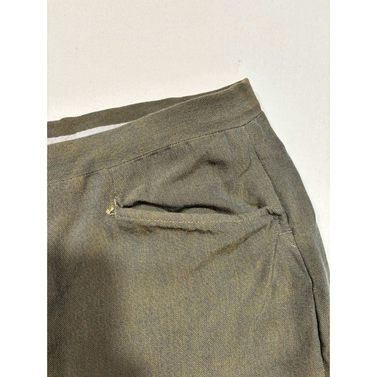 Vintage Diplomat Mens 2 Piece Suit Olive Green Mandarin Made in USA 28×22.5